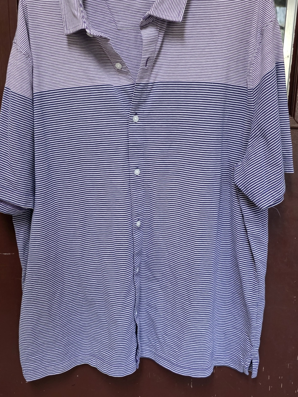 Cutter & Buck Purple and White Striped Button-Down Shirt
